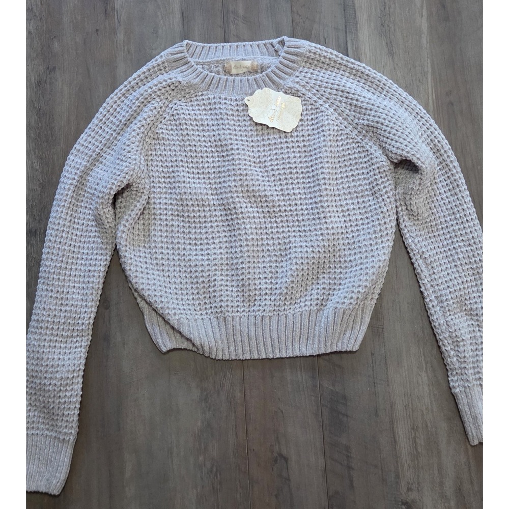 Altar'd State Crew Neck Cropped Sweater Waffle Knit Light Gray Youth Girls M-NWT